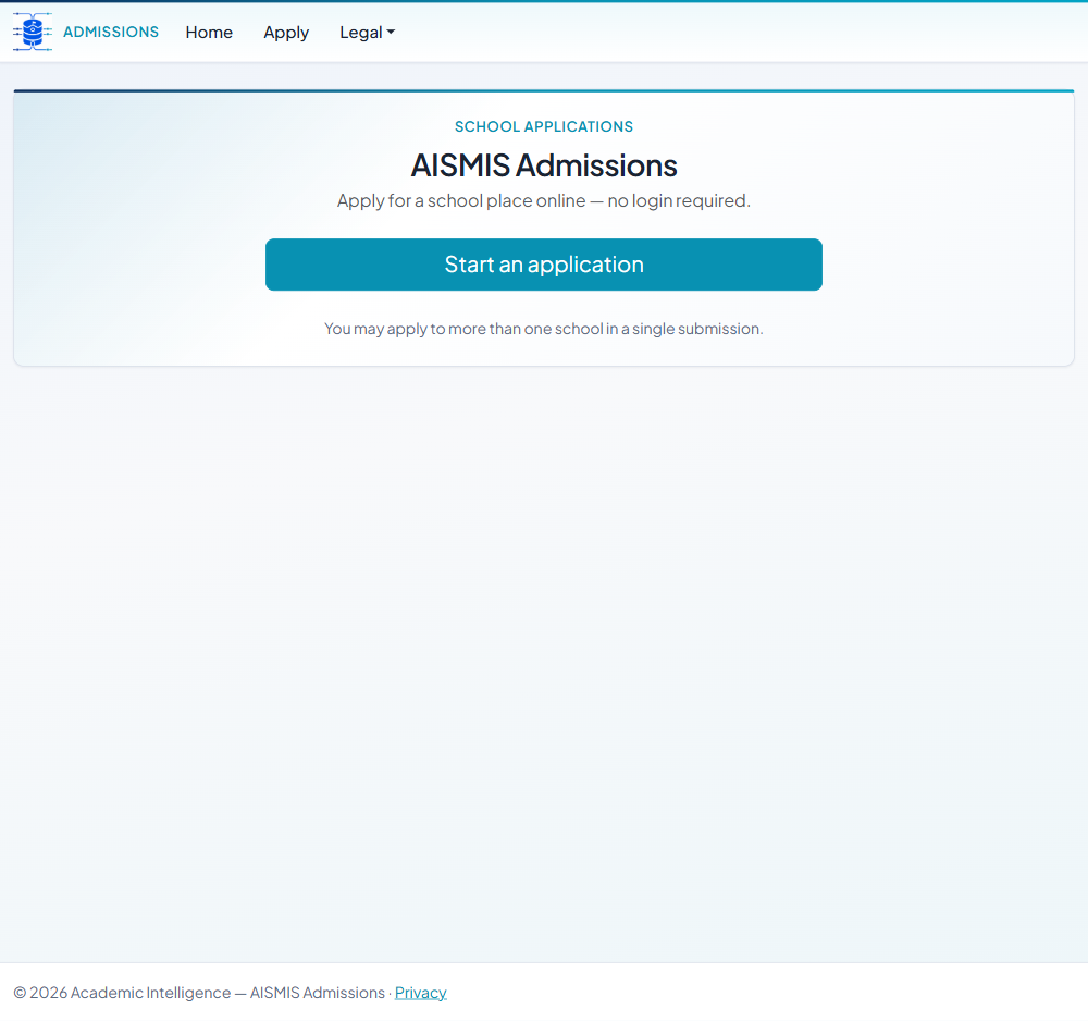 AISMIS Admissions portal